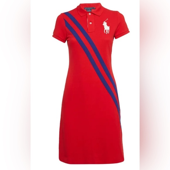 Vintage Polo by Ralph Lauren Red Dress with Blue Accents - Picture 1 of 5